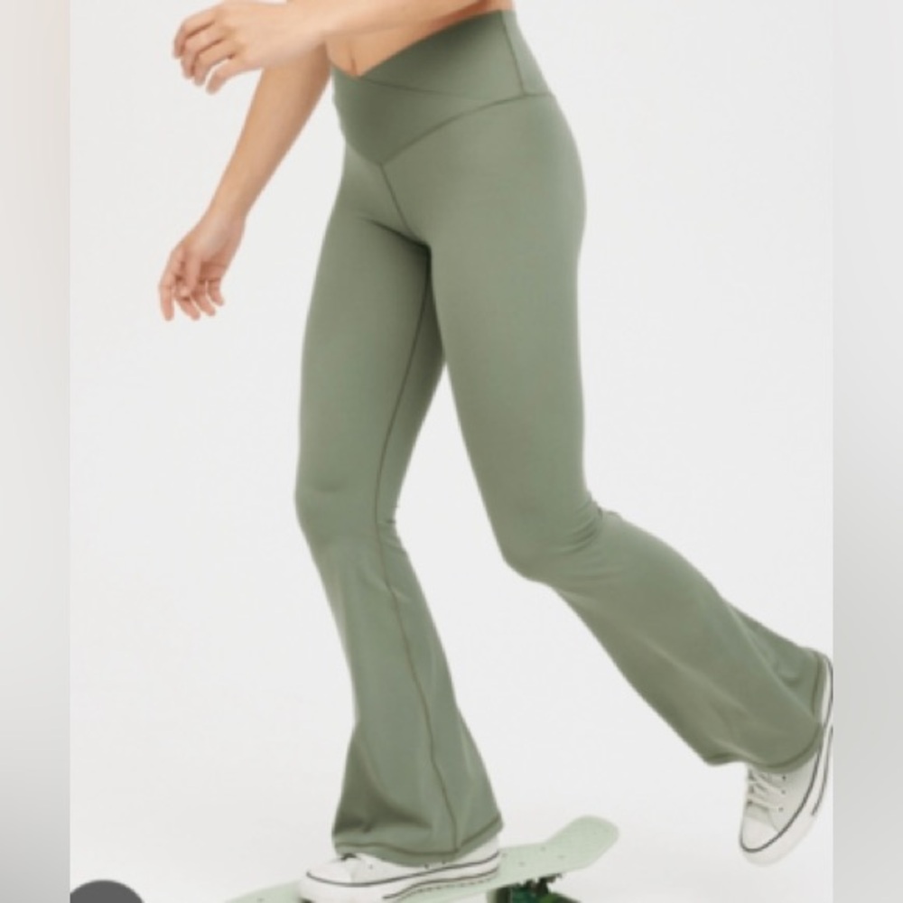 Aerie Sage Green Crossover Flare Leggings